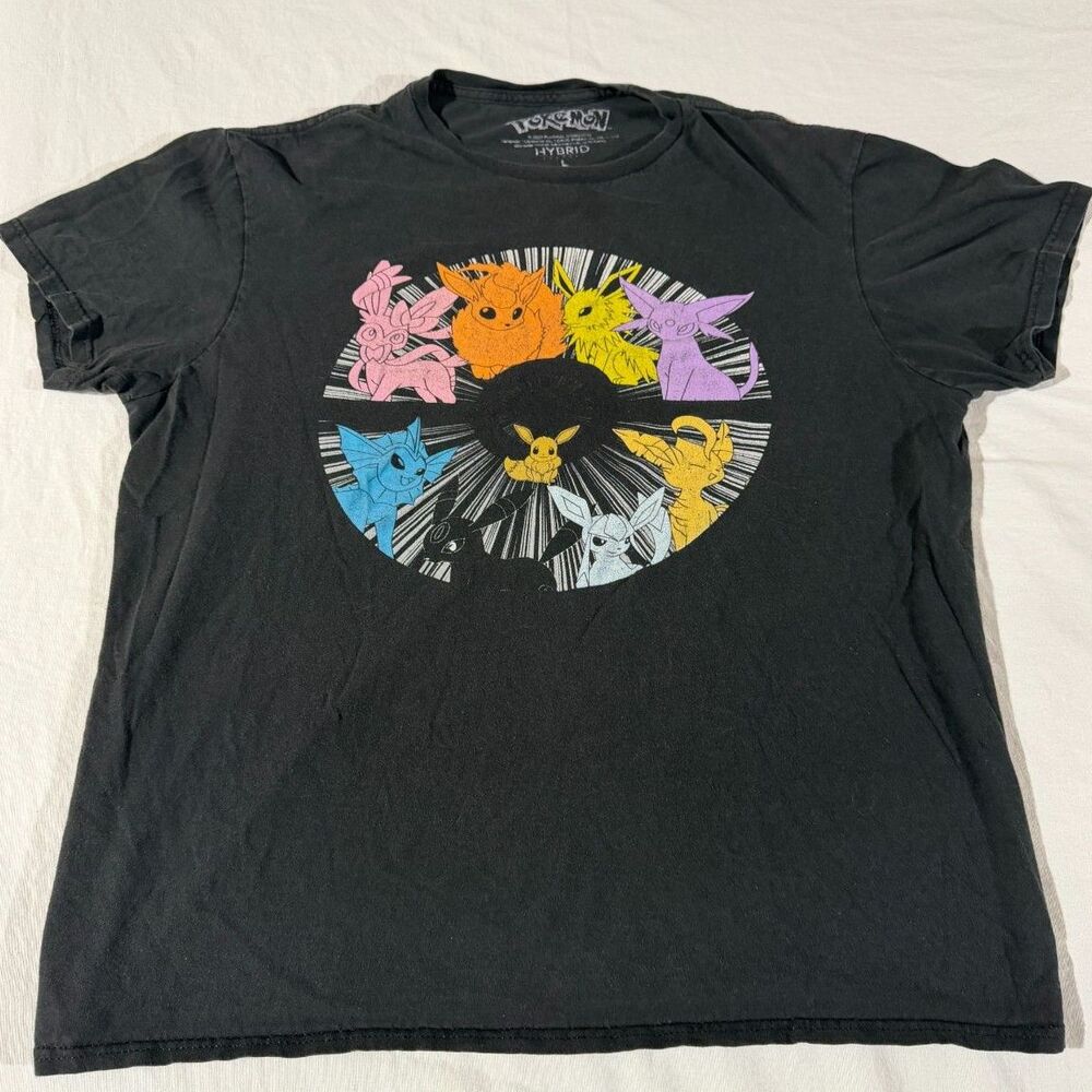 Pokemon Eeveelutions Tee L Faded Black Eevee Pokeball Graphic Anime Gamer Top
